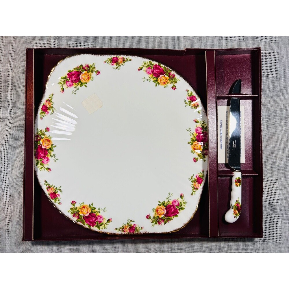 Royal Albert "Old Country Roses" Serving Platter/Cake Plate w/Knife NEW